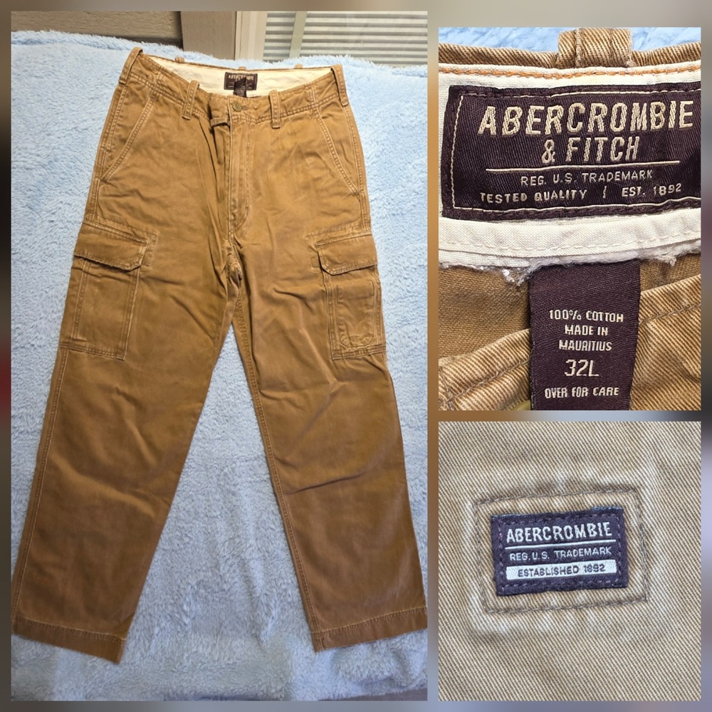 VTG y2k Abercrombie & Fitch Men's Fatigues Cargo Pants Brown Cotton 32L Military